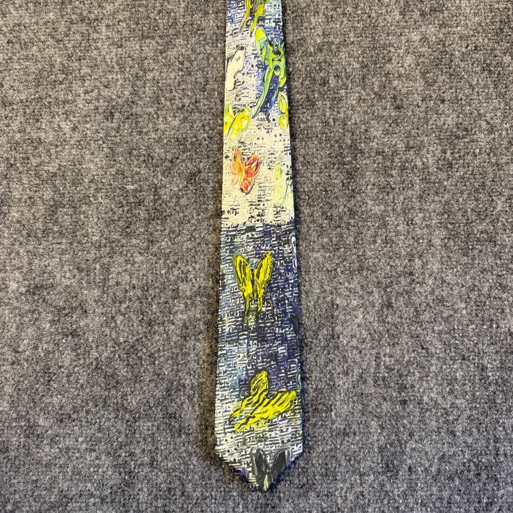 Hunt Slonem Mens 100% Silk Hand Made Necktie Butterfly Abstract Art Tie